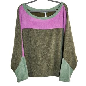 Ragabond Brown Fleece Colorblock Oversized Pullover Size Large